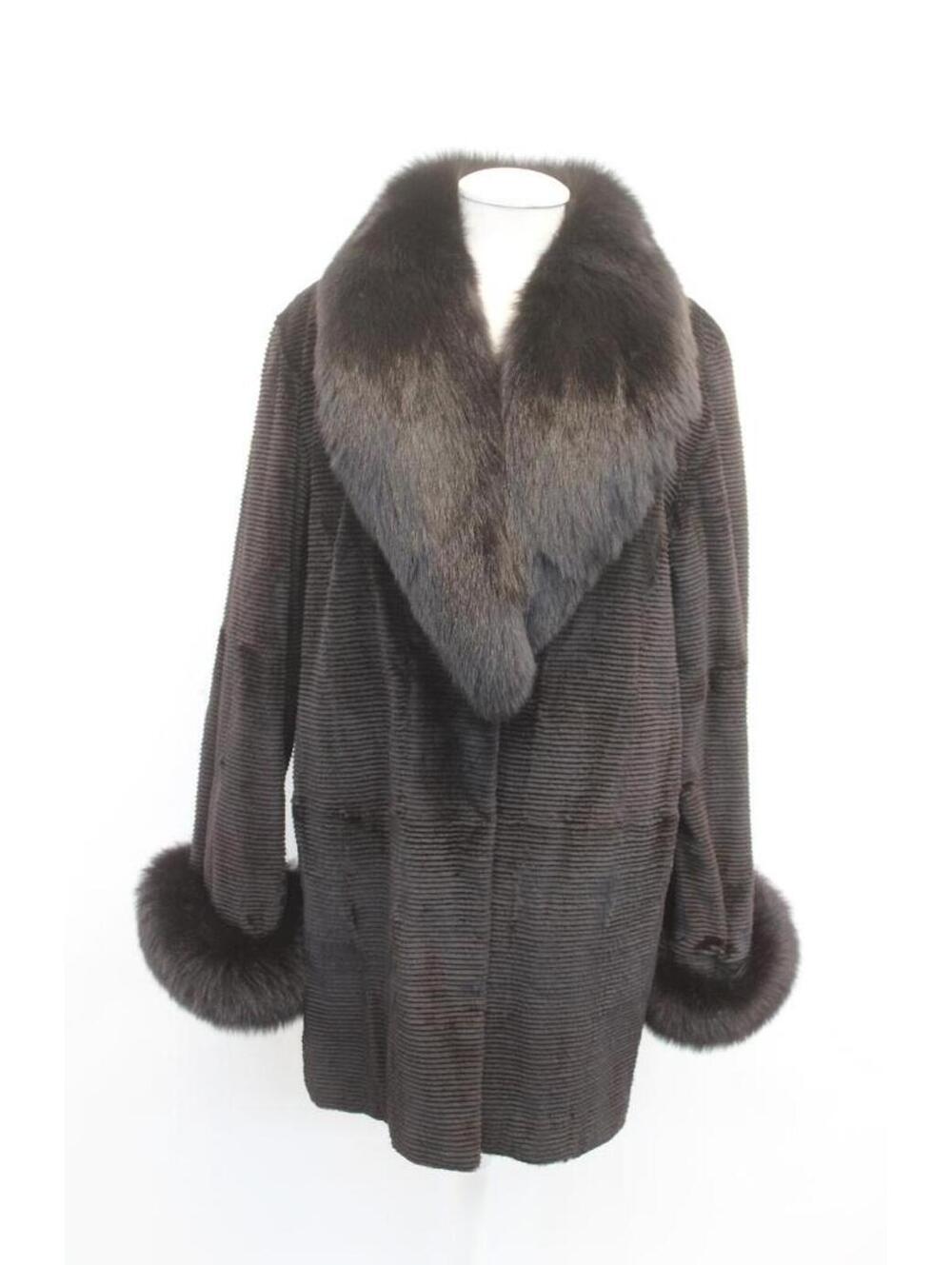 Excellent Dark Ranch Horizontal Mink Fur Coat Jacket W/ Fox Women Woman 6 Small